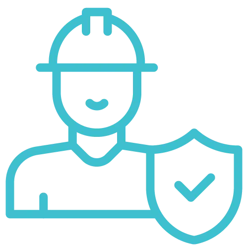 Arbeiter mit einem Helm und einem Schutzschild mit Häckchen als Icon